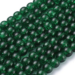 Arricraft Crackle Glass Beads Strands, Round, Dark Green, 8mm, Hole: 1.3~1.6mm, 31.4 inches