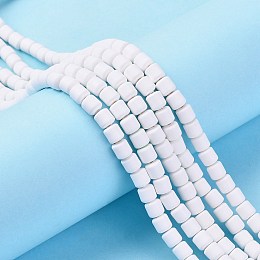 Honeyhandy Handmade Polymer Clay Bead Strands, Column, White, 6.5x6mm, Hole: 1.2mm, about 61pcs/strand, 15.75 inch(40cm)