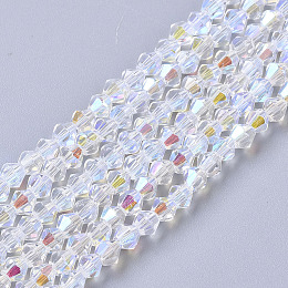 Honeyhandy Electroplate Glass Beads Strands, AB Color Half Plated, Faceted, Bicone, Clear AB, 3.5x3mm, Hole: 0.7mm, about 125~130pcs/strand, 15.94 inch(40.5 cm)