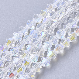 Honeyhandy Electroplate Glass Beads Strands, AB Color Half Plated, Faceted, Bicone, Clear AB, 4x4mm, Hole: 0.8mm, about 86~90pcs/strand, 12.99 inch(33cm)