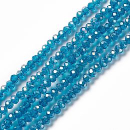 Honeyhandy Electroplate Glass Beads Strands, AB Color Plated, Faceted Rondelle, Cadet Blue, 3x2mm, Hole: 0.5mm, about 165~170pcs/strand, 16.7 inch