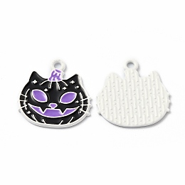 Honeyhandy Alloy Enamel Pendants, for Halloween, Cat Pumpkin, Black, 20.5x20x1.2mm, Hole: 1.8mm