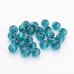 Honeyhandy Handmade Silver Foil Glass Beads, Round, Teal, 7.5~8.5mm, Hole: 2mm