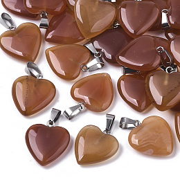 Honeyhandy Heart Natural Carnelian Pendants, with Platinum Plated Brass Findings, 20~22x20~21x5~8mm, Hole: 2x7mm