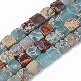 Honeyhandy Natural Aqua Terra Jasper Beads Strands, Square, 6x6x3mm, Hole: 1mm, about 62~64pcs/strand, 15.94 inch(40.5cm)