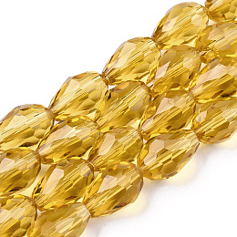 Honeyhandy Glass Beads Strands, Faceted, Teardrop, Goldenrod, 11x8mm, Hole: 1mm, about 57~59pcs/strand, 26.38~26.77 inch