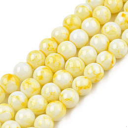 Honeyhandy Spray Painted Glass Bead Strands, Round, Yellow, 8mm, Hole: 1.3mm, about 100pcs/strand, 31.4 inch