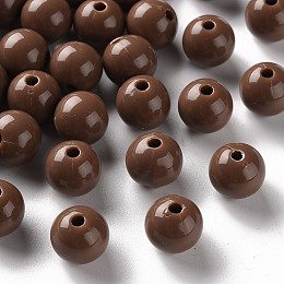 Honeyhandy Opaque Acrylic Beads, Round, Camel, 10x9mm, Hole: 2mm