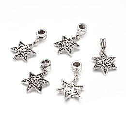 Honeyhandy Alloy European Dangle Charms, Star, Antique Silver, 35mm, Hole: 5mm