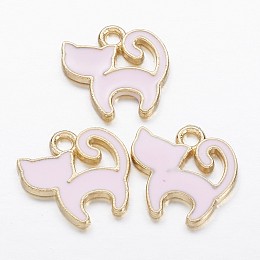 Honeyhandy Alloy Enamel Kitten Charms, Cat Silhouette Shape, Golden, 12.5x13x1.5mm, Hole: 1.5mm