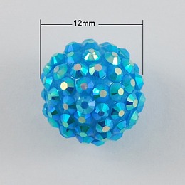 Honeyhandy AB Color Disco Pave Ball Resin Rhinestone Beads for Chunky DIY Jewelry Making, Round, Deep Sky Blue, 12x10mm, Hole: 2mm