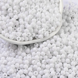 Opaque Acrylic Beads, Round, White, 4x3.5mm, Hole: 1.6mm, about 1800pcs/50g