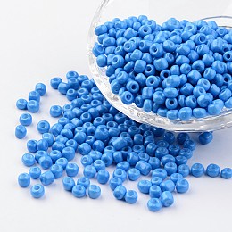 Honeyhandy 6/0 Baking Paint Glass Seed Beads, Dodger Blue, 4~5x3~4mm, Hole: 1~2mm, about 427pcs/50g