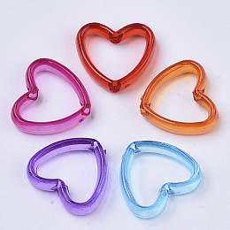 Honeyhandy Transparent Acrylic Bead Frames, Dyed, Heart, Mixed Color, 15x16.5x4mm, Hole: 1.6mm