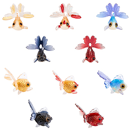 SUNNYCLUE Cellulose Acetate(Resin) Pendants, 3D Printed, Imitation Goldfish, Mixed Color, 16~18x28~29x25~27mm, Hole: 1mm, 5 colors, 2pcs/color, 10pcs