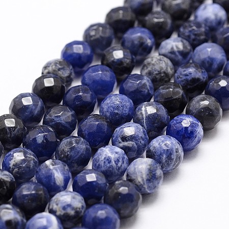 ARRICRAFT Natural Sodalite Beads Strands, Grade A, Faceted, Round, 8mm, Hole: 1mm, about 44pcs/strand, 14.9 inches~15.1 inches