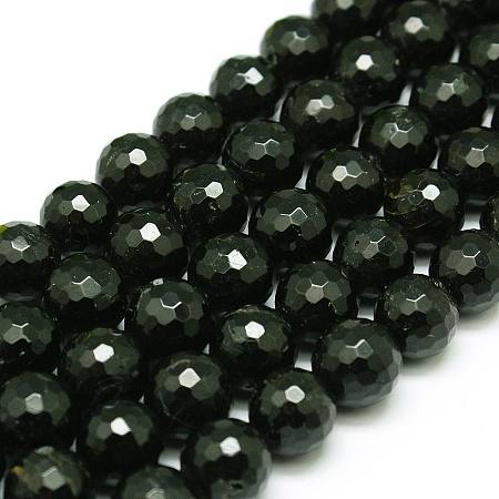 ARRICRAFT Natural Black Tourmaline Beads Strands, Round, Faceted, Tourmaline, 8mm, Hole: 1mm