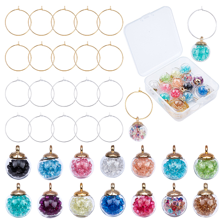 SUNNYCLUE DIY Wine Glass Label Makings, with Brass Wine Glass Charm Rings/Hoop Earrings and Glass Bottle Pendants, Mixed Color, 7.4x7.3x2.5cm