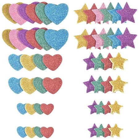 Glitter Colorful Sheets of Foam Paper Sticker, Mixed Shapes, Mixed Color, 16~35x16~35x2mm; about 49pcs/bag
