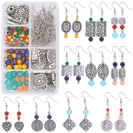 SUNNYCLUE DIY Earring Making Kits, include Tibetan Style Alloy Beads and Brass Earring Hooks, Iron Flat Head Pins, Gemstone & Glass Beads, Antique Silver & Platinum