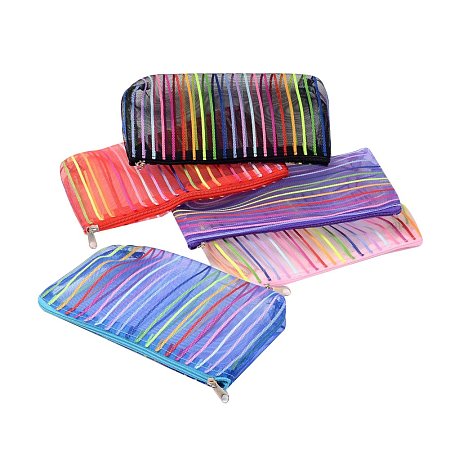 NBEADS 12 Pcs 7.28x4.33 Inch Mixed Color Zipper Bags Mesh Document Bags Cosmetics Pouched Storage Zipper Bags Office File Bags
