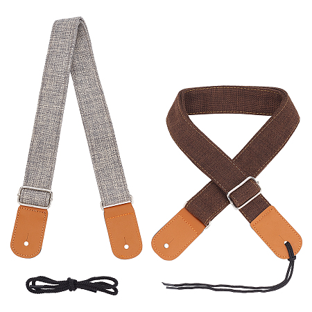 CHGCRAFT 2Pcs 2 Colors Adjustable Guitar Strap 1.5in Wide Cotton Guitar Strap with Genuine Leather End for Electric Guitar Bass,28.3-47.2inch Adjustable Length