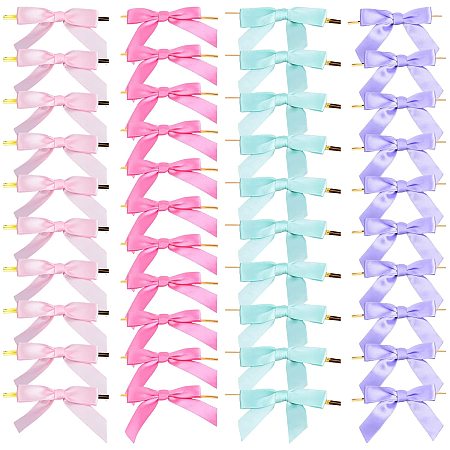 GORGECRAFT 4 Styles 80PCS Satin Twist Tie Bows Pink Red Blue Purple Pretied Satin Ribbon Decorative Pre Tied Bows for Tying Up Packages Gift Wrapping