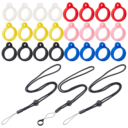 GORGECRAFT 30PCS Anti-Lost Lanyard Set Include 6PCS Black Necklace Lanyards Safety Neck Strap Pendant Holder with 24PCS 6 Colors Anti-Lost Silicone Rubber Rings Holder Multipurpose Pen Protective Ring