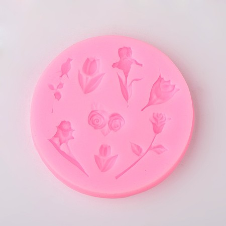 Honeyhandy Rose Flower Design DIY Food Grade Silicone Molds, Fondant Molds, For DIY Cake Decoration, Chocolate, Candy, UV Resin & Epoxy Resin Jewelry Making, Random Single Color or Random Mixed Color, 76x8mm, Inner Size: 13~37x4~17mm