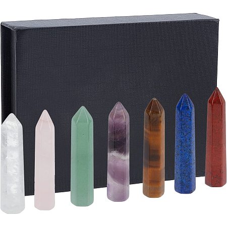 OLYCRAFT 7Pcs Crystal Wands 2 Inch Natural Crystal Tower Gift Set 7 Colors Hexagonal Natural Quartz Crystal Points Gemstone Wand Set with Gift Box for Reiki Chakra Meditation Home Decor