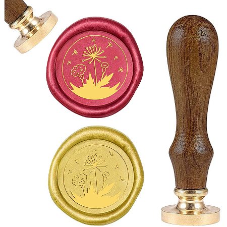 CRASPIRE Wax Seal Stamp Dandelion Retro Sealing Wax Stamp Plant with 25mm Removable Brass Head Wooden Handle for Envelope Card Package Decoration