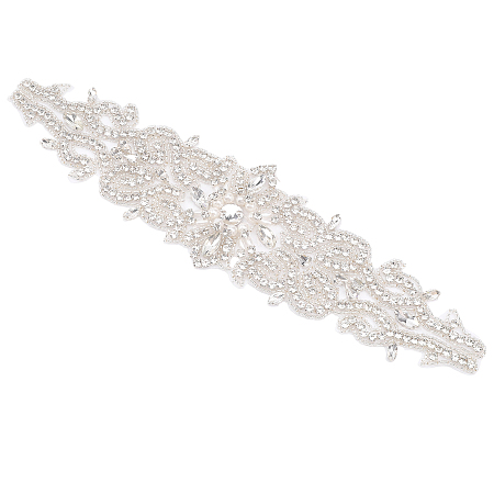 CHGCRAFT 30Inch Brial Glass Rhinestone Applique Sash with Hot Melt Adhesive Stick for DIY Wedding Belt, White