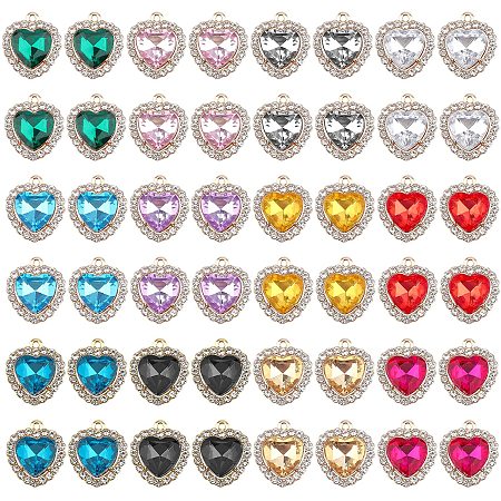 arricraft 48 Pcs 12 Colors Alloy Rhinestone Charms, Heart Shaped Rhinestone Pendants Crystal Beads Pendant Charms for DIY Jewelry Making Bracelet Necklace Earring Accessories