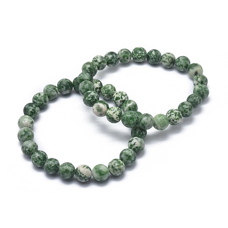 Honeyhandy Natural Green Spot Jasper Bead Stretch Bracelets, Round, 2 inch~2-1/8 inch(5.2~5.5cm), Bead: 10mm