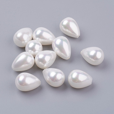 Honeyhandy Shell Pearl Half Drilled Beads, teardrop, White, 11x8mm, Hole: 1mm