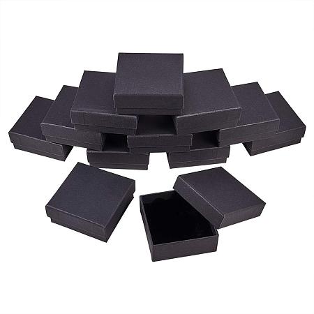 BENECREAT 12 Pack Kraft Square Cardboard Jewelry Boxes Necklace Ring Earring Kraft Box for Jewelry Set, 3.34x3.34x1.37 Inches, Black