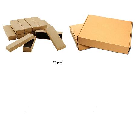 PandaHall Elite 2 Styles Rectangle Cardboard Box Sets, Including Cardboard Bracelet Boxes and Kraft Paper Folding Boxes, BurlyWood, 13.32~30x4.03~21.5x2.46~5cm, about 21pcs/set