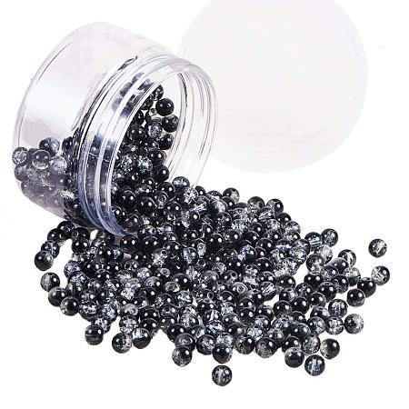 PandaHall Elite About 400pcs 6mm Black Crackle Glass Beads Round Assorted Beads for Bracelet Necklace Earrings Jewelry Making