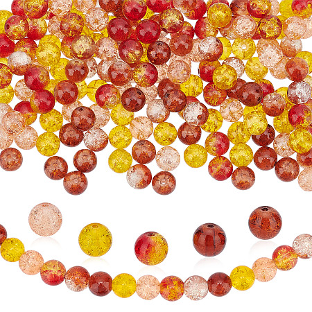 PandaHall Elite 5 Colors Spray Painted & Baking Painted Crackle Glass Beads, Round, Mixed Color, 8mm, Hole: 1.3~1.6mm, 200pcs