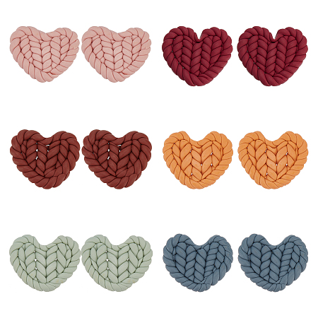 CHGCRAFT 12Pcs 6 Colors Heart Polymer Clay Charms Cabochons Cute Polymer Clay Cabochons Flatback Charms for Craft Jewelry Making Scrapbooking Phone Case Home Decor Length 19.5mm to 22mm