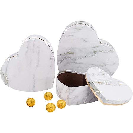 BENECREAT 3 Sets White Marble Pattern Heart Gift Box, Nesting and Stacking Gift Packaging Boxes, Heart Jewelry Gifts Boxes for Bridesmaids Gift, Cosmetic