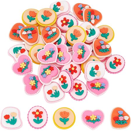 CHGCRAFT 40Pcs 5 Styles Opaque Resin Flower Cabochons Mini Lovely Charms Flatback Cabochons for DIY Jewelry Craft Project Making Scrapbooking Supplies Cardmaking Hair Accessories Decoration, 24~26mm