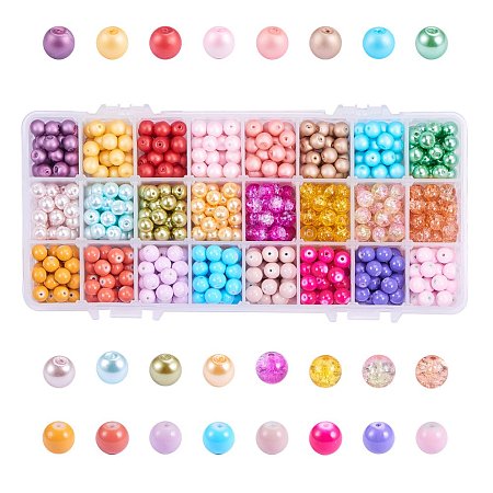 ARRICRAFT 1 Box (about 720 pcs) 24 Color 8mm Round Mixed Style Glass Beads Assortment Lot for Jewelry Making, Easter Day Theme #1
