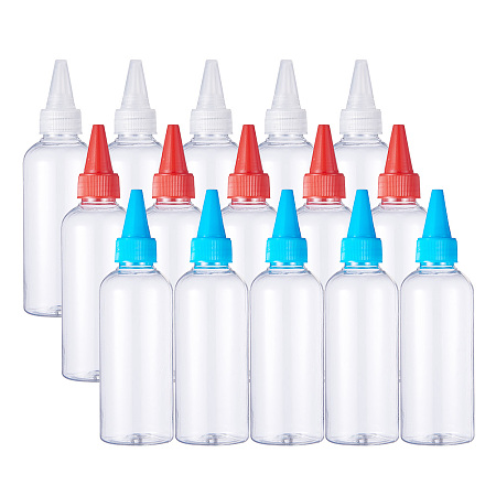 BENECREAT 15 Pack 3.4 Ounce Tip Applicator Bottle Plastic Squeeze Bottle with Red/Blue/White Tip Caps - Good for Crafts, Art, Glue, Multi Purpose