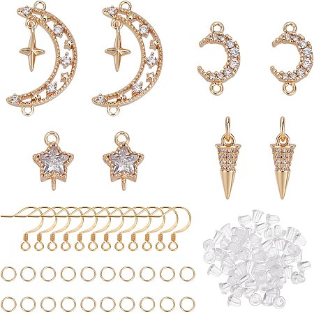 SUPERFINDINGS DIY 8Pcs Sun and Moon Earring Making Kit Include 8Pcs Brass Links and Pendants 12pcs Earring Hooks, 20pcs Steel Jump Rings and 20pcs Plastic Ear Nuts for DIY Craft