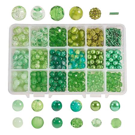 NBEADS 320pcs Rondelle Green Glass Beads with 10g Tube Blue Glass Beads 6mm 8mm 9mm 10mm for Jewellery Making with Container Box