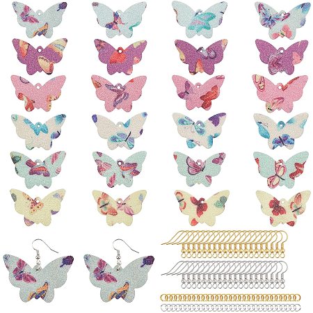 Pandahall Elite DIY Earring Making Kit 6 Styles Butterfly Charms Pendants with 40pcs Brass Earring Hooks and 40pcs Golden Silver Jump Rings for Earring Jewerly Making, 32.5x48mm/1.27x1.88 inch