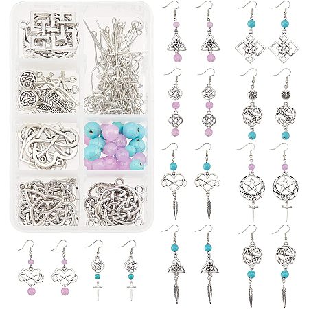 SUNNYCLUE 1 Box DIY Make 10 Pairs Knot with Beads Earring Making Kit Including Heart Infinity Knot Charms Turquoise Beads Jade Bead for Beginners DIY Earring Jewellery Making Crafts