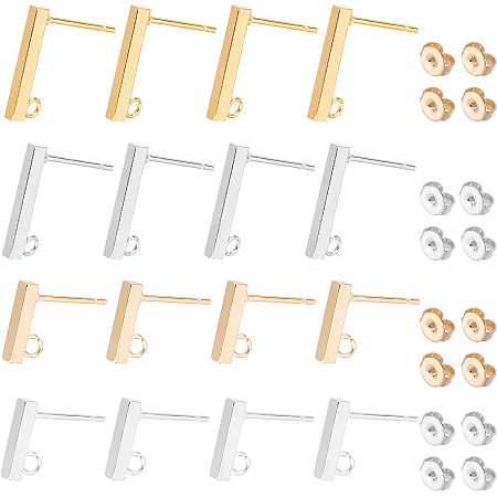 SUNNYCLUE 1 Box 40Pcs 4 Style 304 Stainless Steel Stud Earring Findings with 40 Pcs Stainless Steel Ear Nuts Earring Posts with Loop for Jewelry Making Earrings Supplies DIY Craft Adult Women