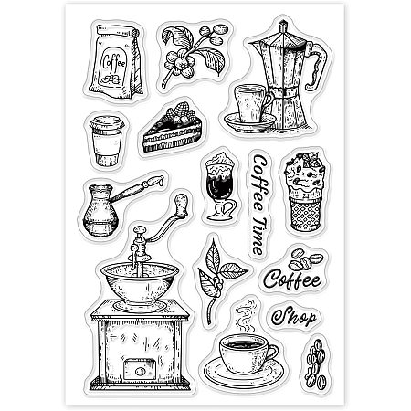 GLOBLELAND Vintage Clear Stamps Transparent Silicone Stamp Coffee Beans Coffee Dessert Hand Coffee for Card Making Decoration and DIY Scrapbooking